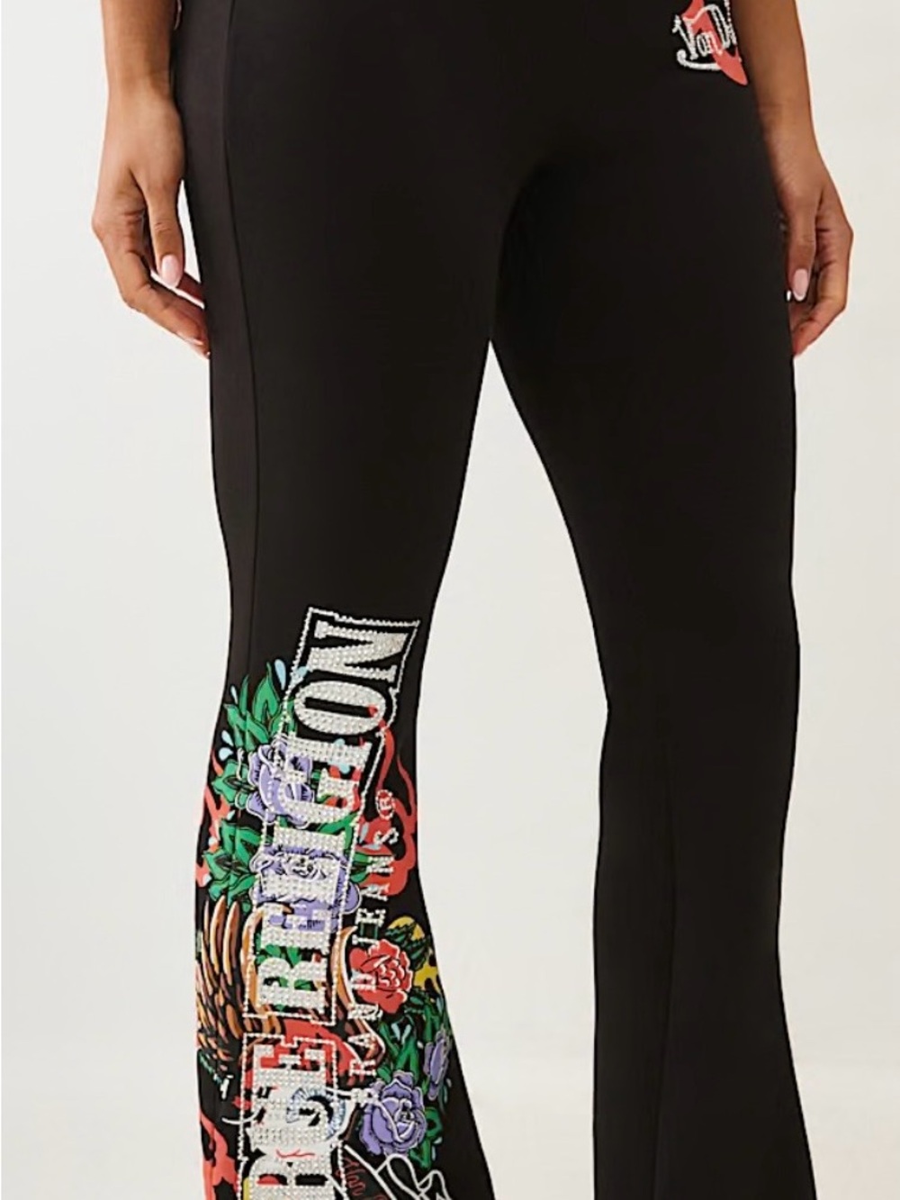 Von Dutch + True Religion Black Flare Pants with Multicolor Graphic - Picture 5 of 8